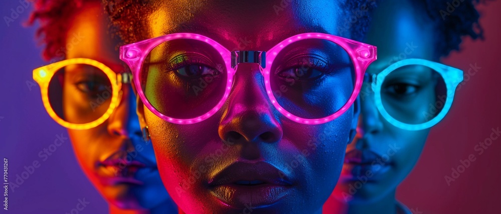 Neon-Lit Studio Portraits: Hipster Concept Advertising Banner Neon-Lit Studio Portraits: Hipster Concept Advertising Banner