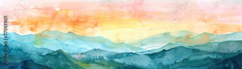 A group meditation for Earth's wellbeing, unity and peace, serene watercolors, wide angle, early morning calm