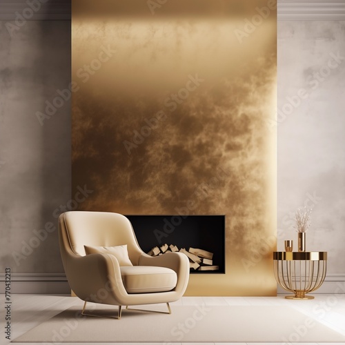 modern living room gold with fireplace