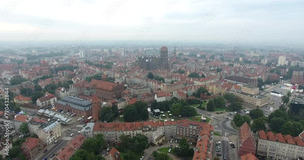 Gdansk City in Poland. Beautiful Cityscape Aerial View. Drone Point of View. Gdansk City in Poland. Beautiful Cityscape Aerial View. Drone Point of View.