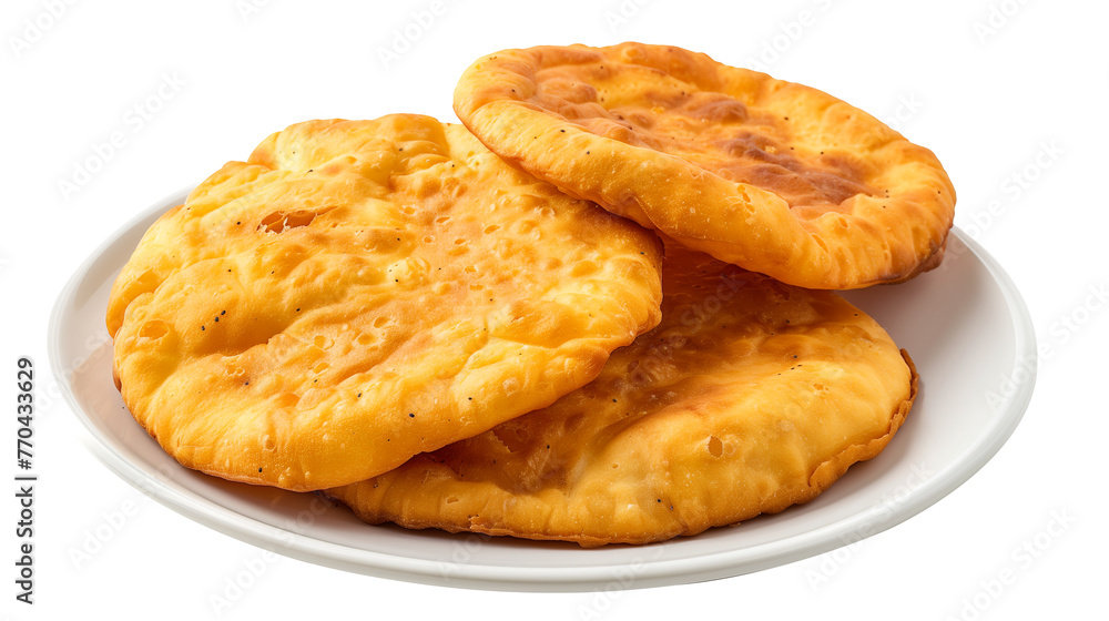 Delicious indian fry bread isolated on white background