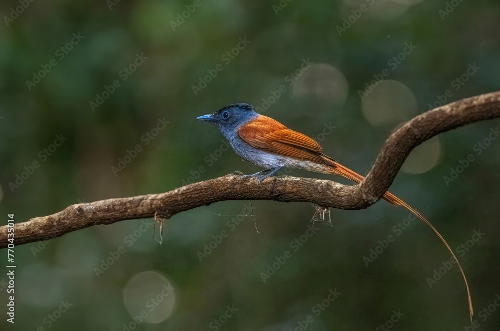 Brown bird in beautiful nature African paradise flycatcher.