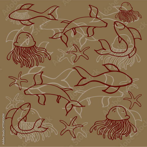 Handdraw of underwater abstract for backgraound texture pattern