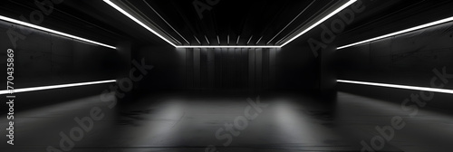 Tunnel with neon lights tech futuristic corridor of the future 3d rendering, Modern futuristic underground parking corridor warehouse with lighting an empty stage a room in light grey white neon . 