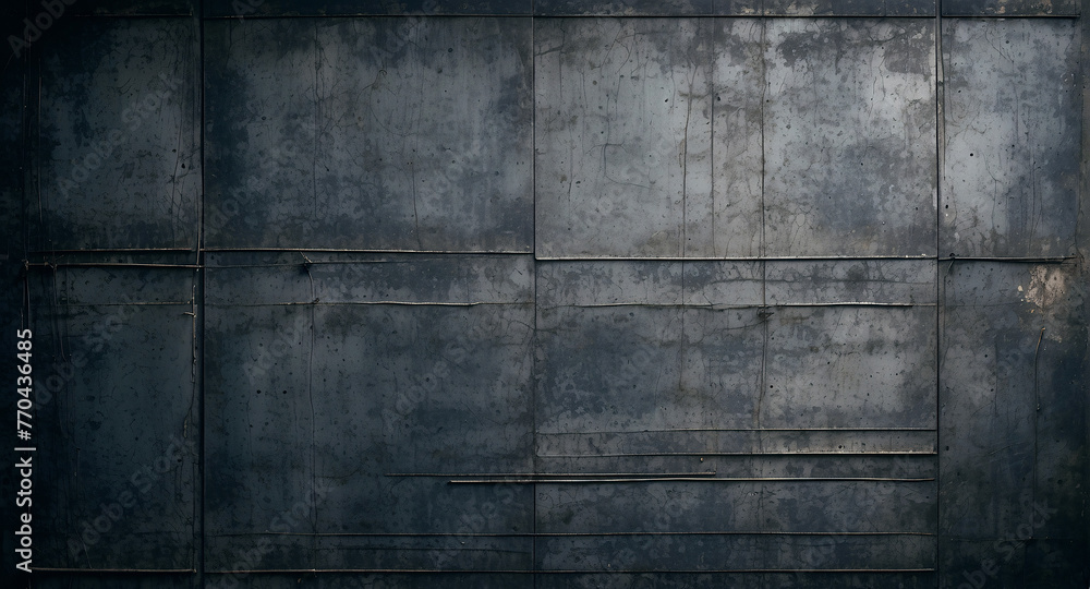 Textured image of an aged blue metal wall with evident welding seams and a dominant horizontal line Textured image of an aged blue metal wall with evident welding seams and a dominant horizontal line