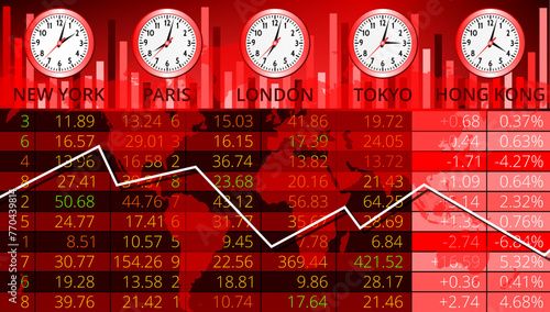 Bourse Mondiale avec Fuseaux Horaires - Rouge