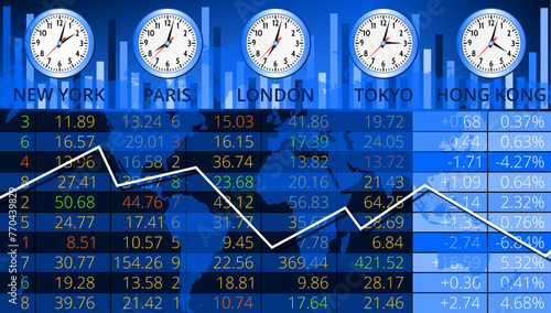 Bourse Mondiale avec Fuseaux Horaires - Bleu