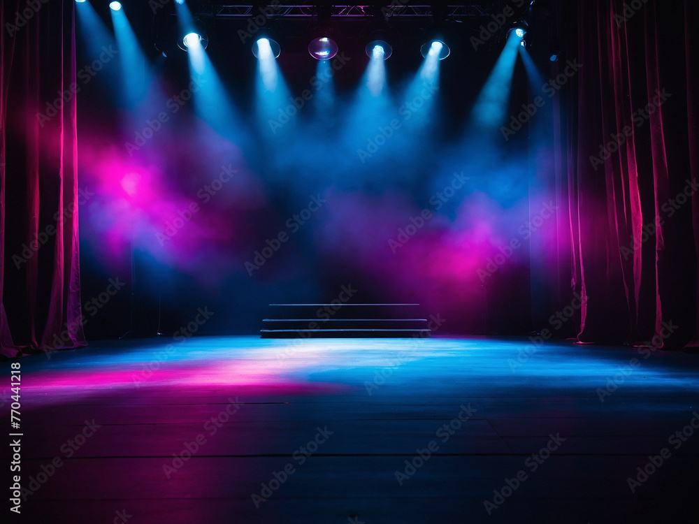 Vibrant Stage Ambiance, Abstract Empty stage Montage Effects.