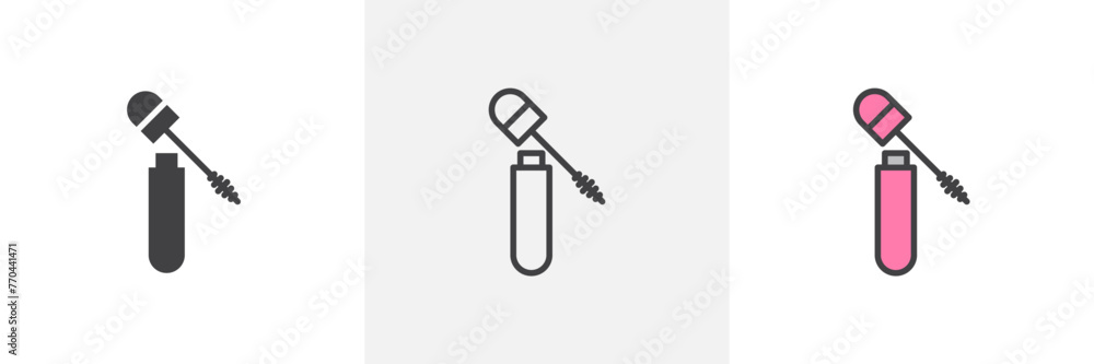 Mascara Tube and Lash Brush Icons. Eyelash Makeup and Beauty Product Symbols. Mascara Tube and Lash Brush Icons. Eyelash Makeup and Beauty Product Symbols.