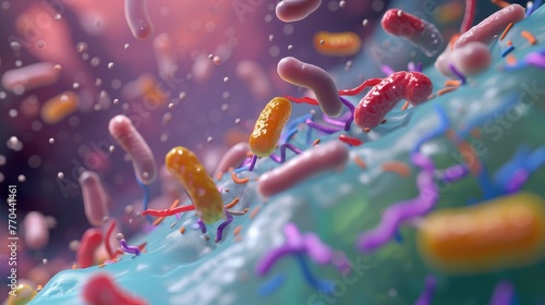 Magnification of E coli Escherichia coli bacteria under a Color scanning electron micrograph concept photo