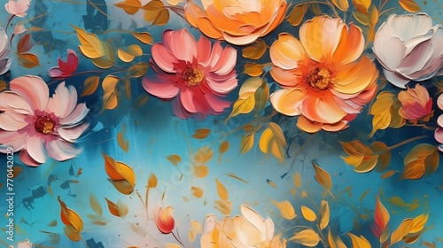 Seamless stylish floral abstract: luminous golden oil painting technique for future-ready art prints, wallpapers, posters, cards, murals, carpets, and decorations