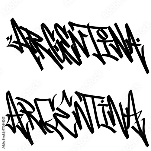 ARGENTINA letter the country name on the world digital illustration graffiti handstyle signature symbol tags painting with black and white color (ID: 770444207)