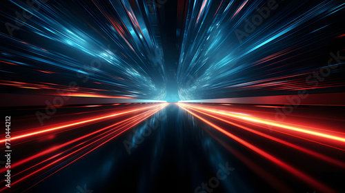 blue light beams moving in a tunnel through a black background