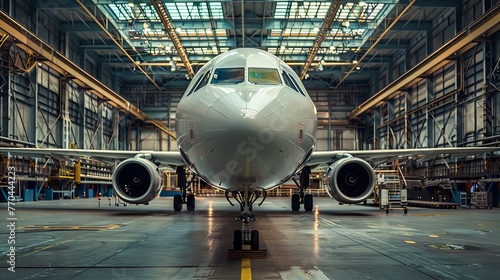 airplane is sitting on a runway in a hangar