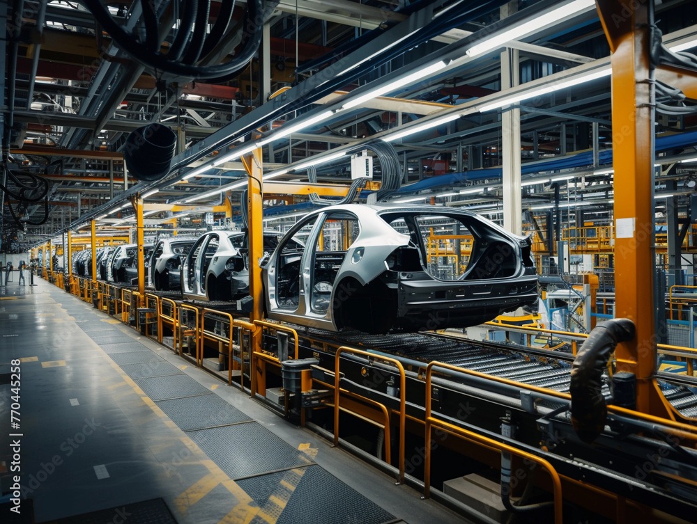 Car Production Line in Manufacturing Plant