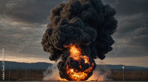 Huge explosion with black cloud, weapon of mass destruction photo
