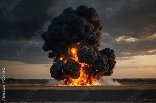 Huge explosion with black cloud, weapon of mass destruction