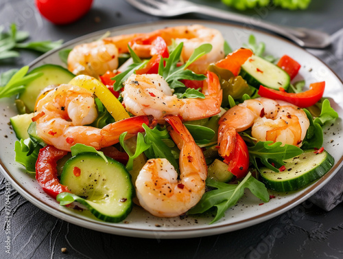 Light Shrimp Salad with Cucumber and Peppers