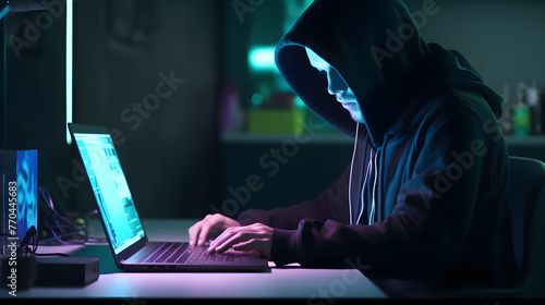 hacker using google play on laptop