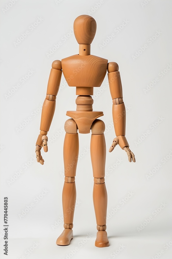 Articulated Wooden Mannequin Model for Studio Photography on Clean White Background Articulated Wooden Mannequin Model for Studio Photography on Clean White Background