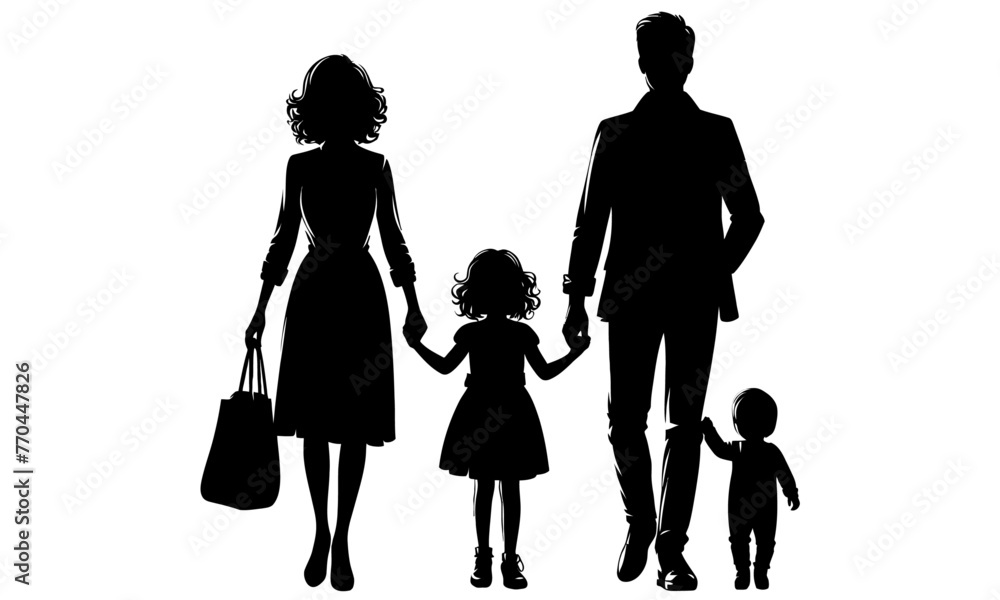 silhouettes of happy family