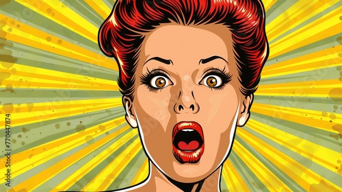 Surprised woman face in pop art style