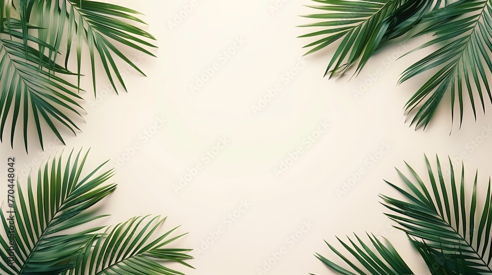 Naklejka premium Tropical leaves border on a white background with copy space.