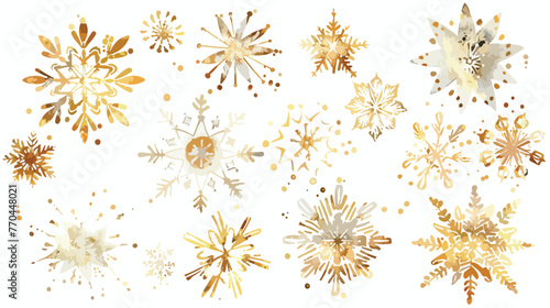 Watercolor Golden Snowflakes Flat vector isolated 