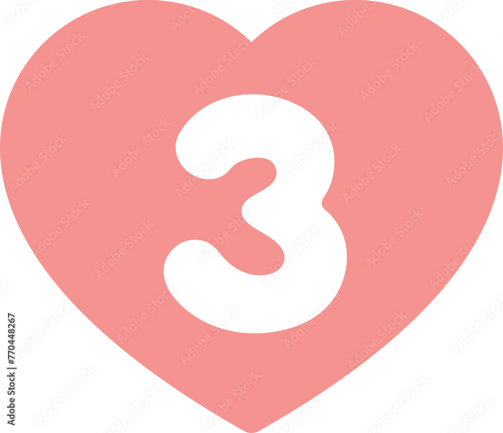 Vector illustration of cute pastel pink heart-shaped numbers for kids, number three. Vector illustration of cute pastel pink heart-shaped numbers for kids, number three.