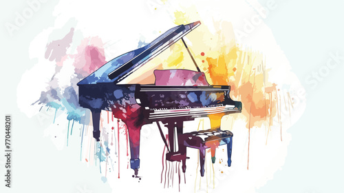 Watercolor Grand Piano Flat vector isolated on white