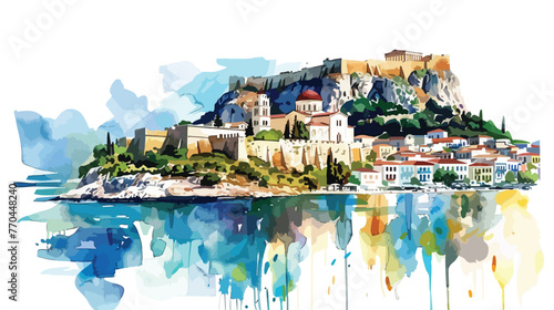 Watercolor Greece Flat vector isolated on white background