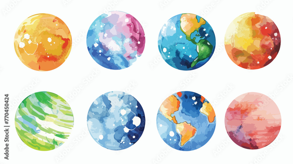 Watercolor planet clip art Flat vector isolated on white