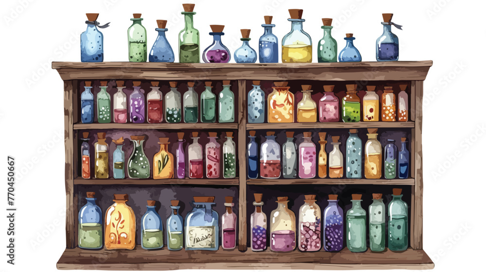 Watercolor Rare Apothecary Potion Cabinet Flat vector