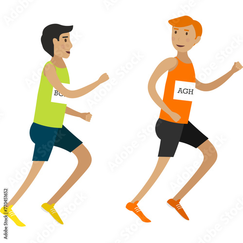 Two sportsman running marathon vector icon isolated on white