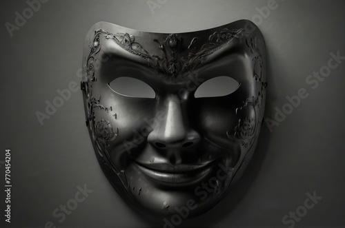 Black smiling theatre mask on black background photo