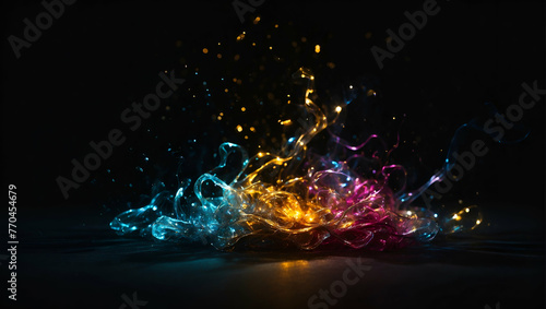 Color explosion  color splashes  magic   on a completely black background to overlay the screen