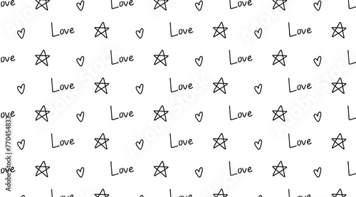 Seamless pattern with stars and hearts. Doodle style.