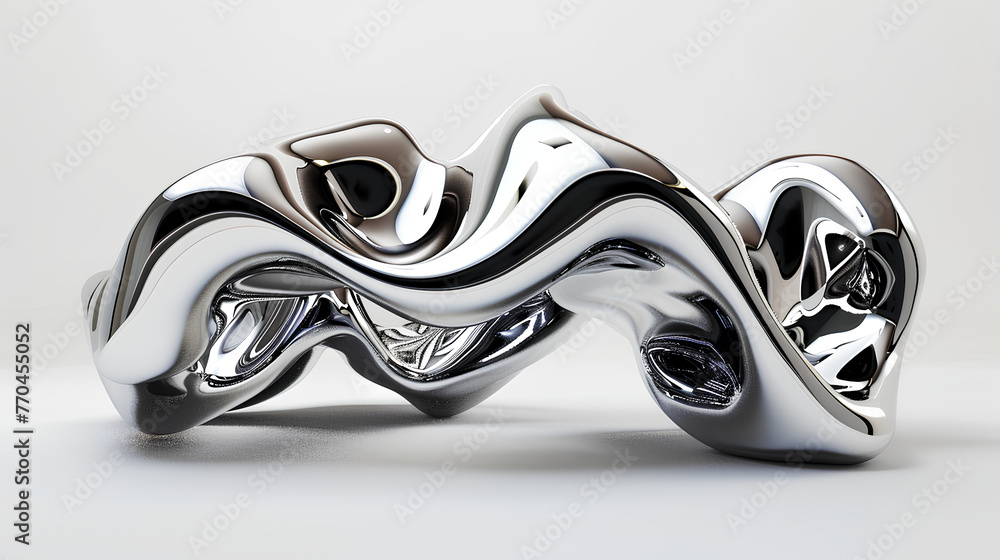 3D chrome metallic abstract shape objects white background