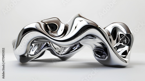 3D chrome metallic abstract shape objects white background