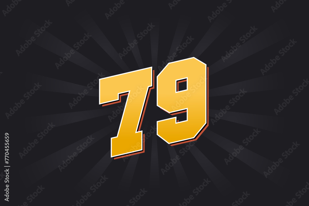 Number 79 vector font alphabet. Yellow 79 number with black background ...