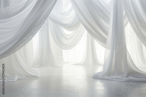 Elegant white drapes in a spacious room