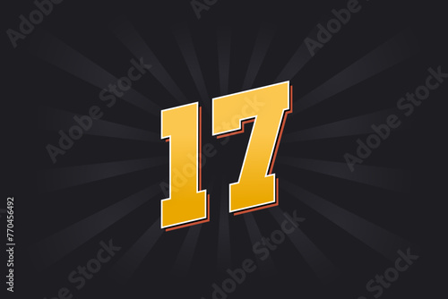 Number 17 vector font alphabet. Yellow 17 number with black background photo