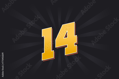 Number 14 vector font alphabet. Yellow 14 number with black background