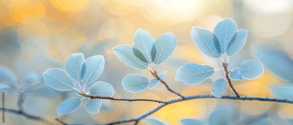 A tree branch with leaves in the foreground and a blurred background of leaves A tree branch with leaves in the foreground and a blurred background of leaves