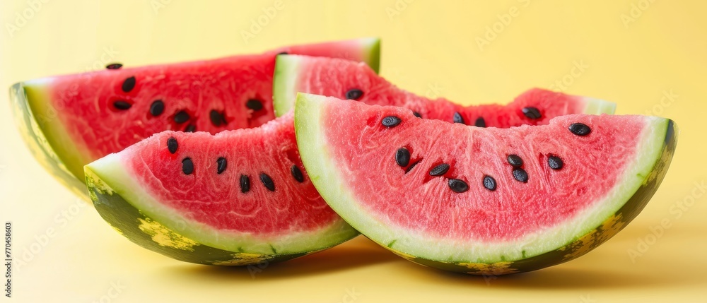Watermelons on yellow background with seeds Watermelons on yellow background with seeds