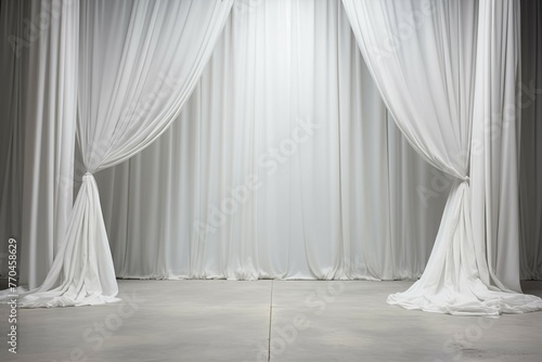 Classic white draped curtains on a stage