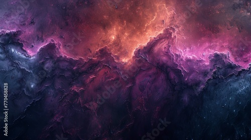  A digital picture portraying a lilac and azure atmosphere with a scarlet and magenta nebulous mass positioned centrally within