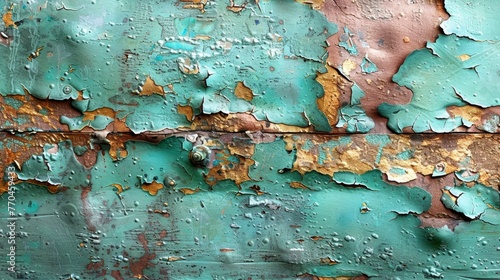  A close-up of rusted metal with paint peeling off