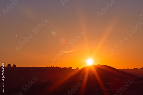 Sunlight of the sunrise over the horizon landscape
