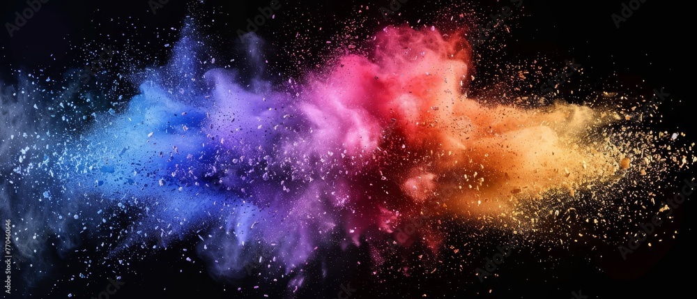   Sprinkling Colored Powder on Black Background